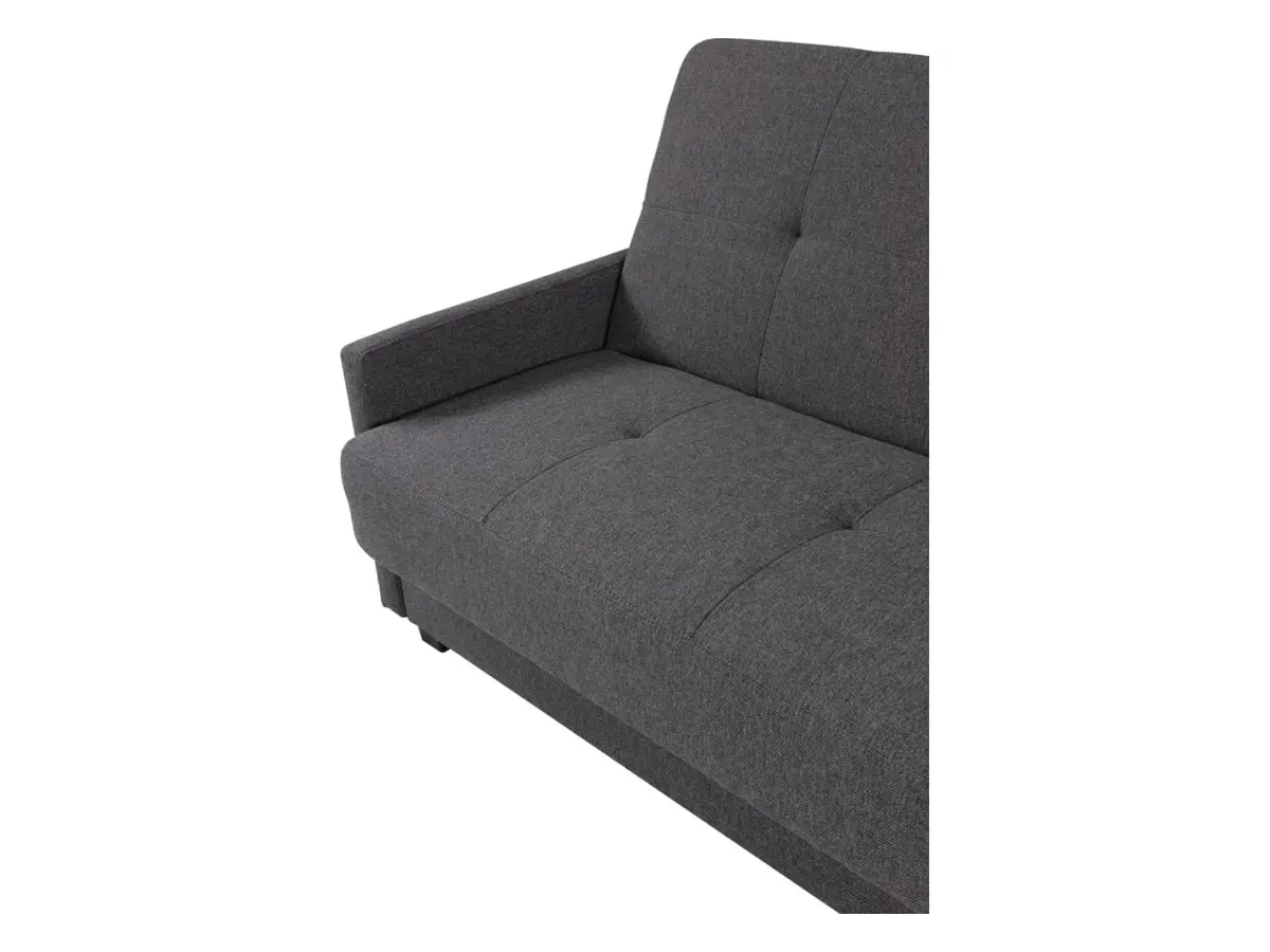 Sofá cama de tres plazas Maro con arcón, tejido trenzado gris oscuro
