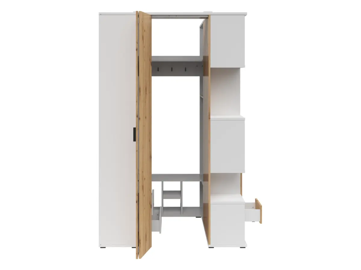 Armario de esquina izquierdo Homeland 136 cm vestidor con 2 puertas y 3 cajones blanco/roble artisan