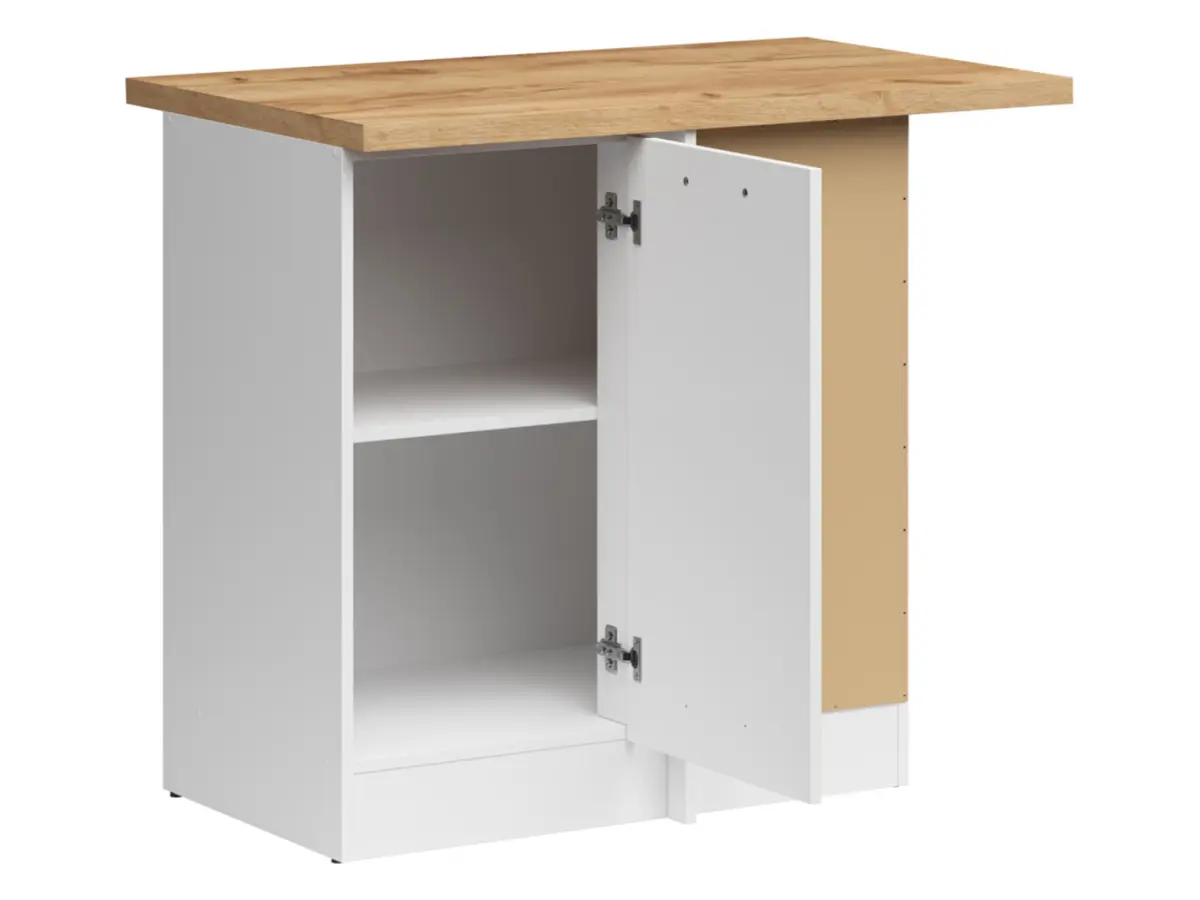 Armario de cocina inferior de rincón Junona Line derecho brillo tiza con encimera para rincón 100x60 cm