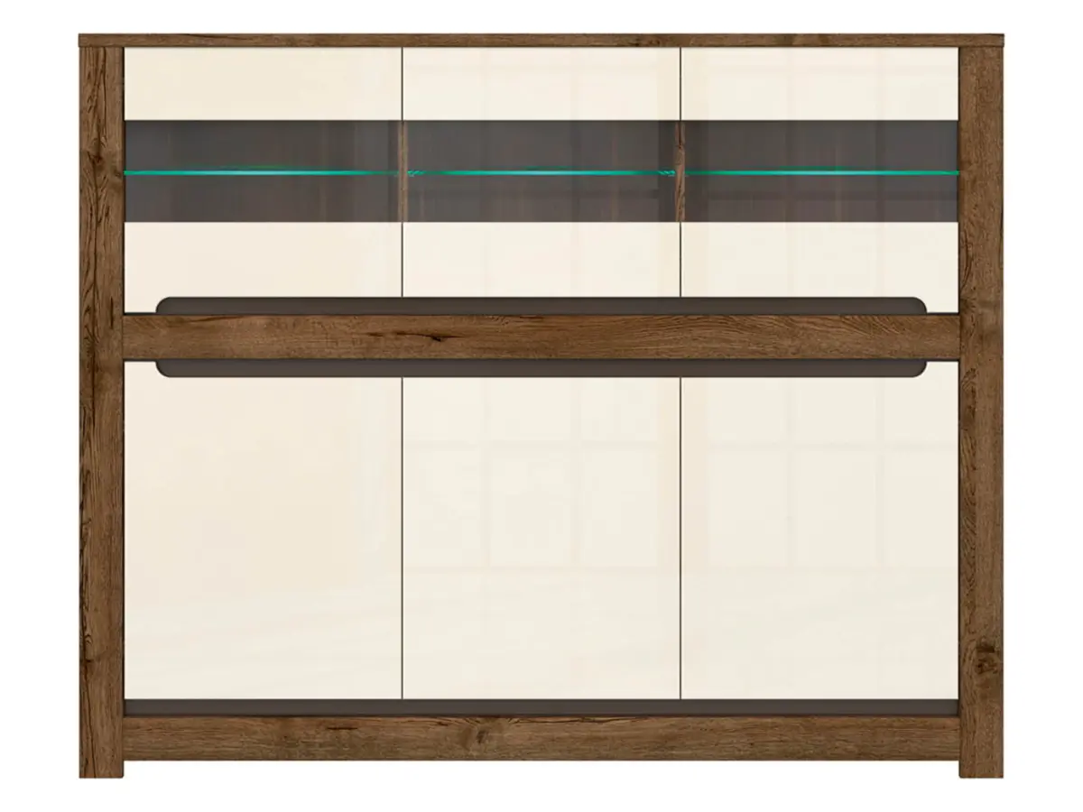 Vitrina Ruso 149 cm con 6 puertas roble april/brillo perlado