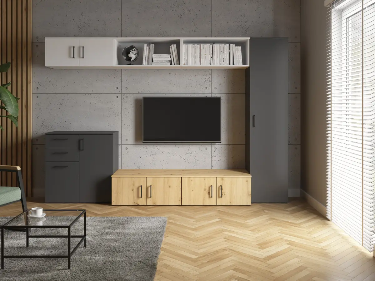 Shelving unit MultiDo 80 cm with 2 doors light atelier