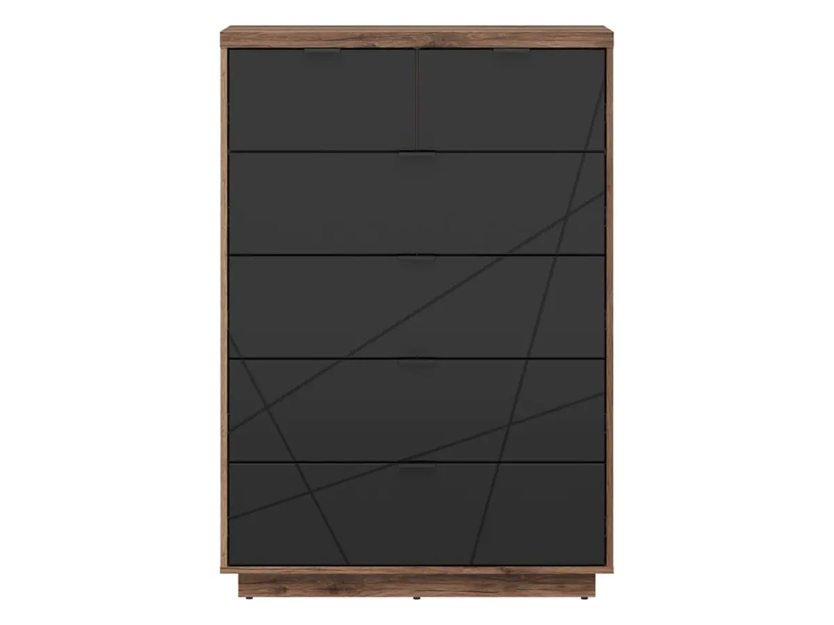 Cómoda Forn 90 cm con 6 cajones roble delano oscuro/negro mate