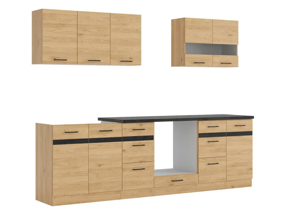 Conjunto de cocina Junona Line 260 cm roble bernstein con encimera