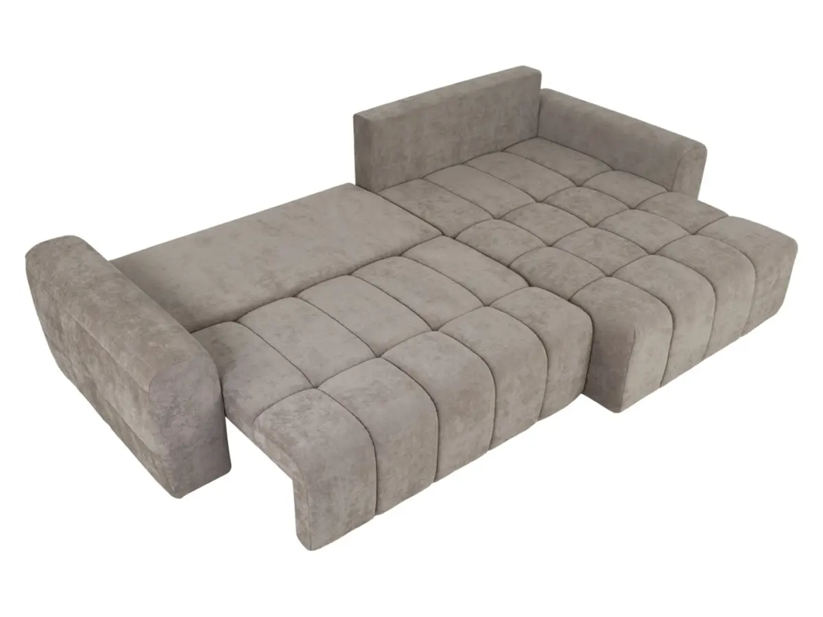 Sofá rinconera derecho Chill_Me convertible con arcón de chenilla marrón