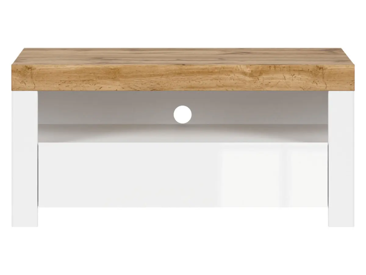 Mueble RTV Holten 106 cm con cajón y estante blanco brillo