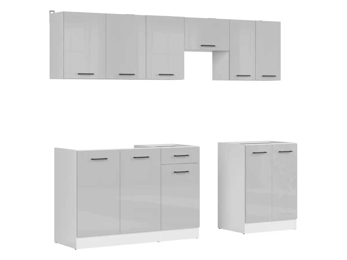 Conjunto de cocina Junona Line 230 cm gris claro brillo sin encimera