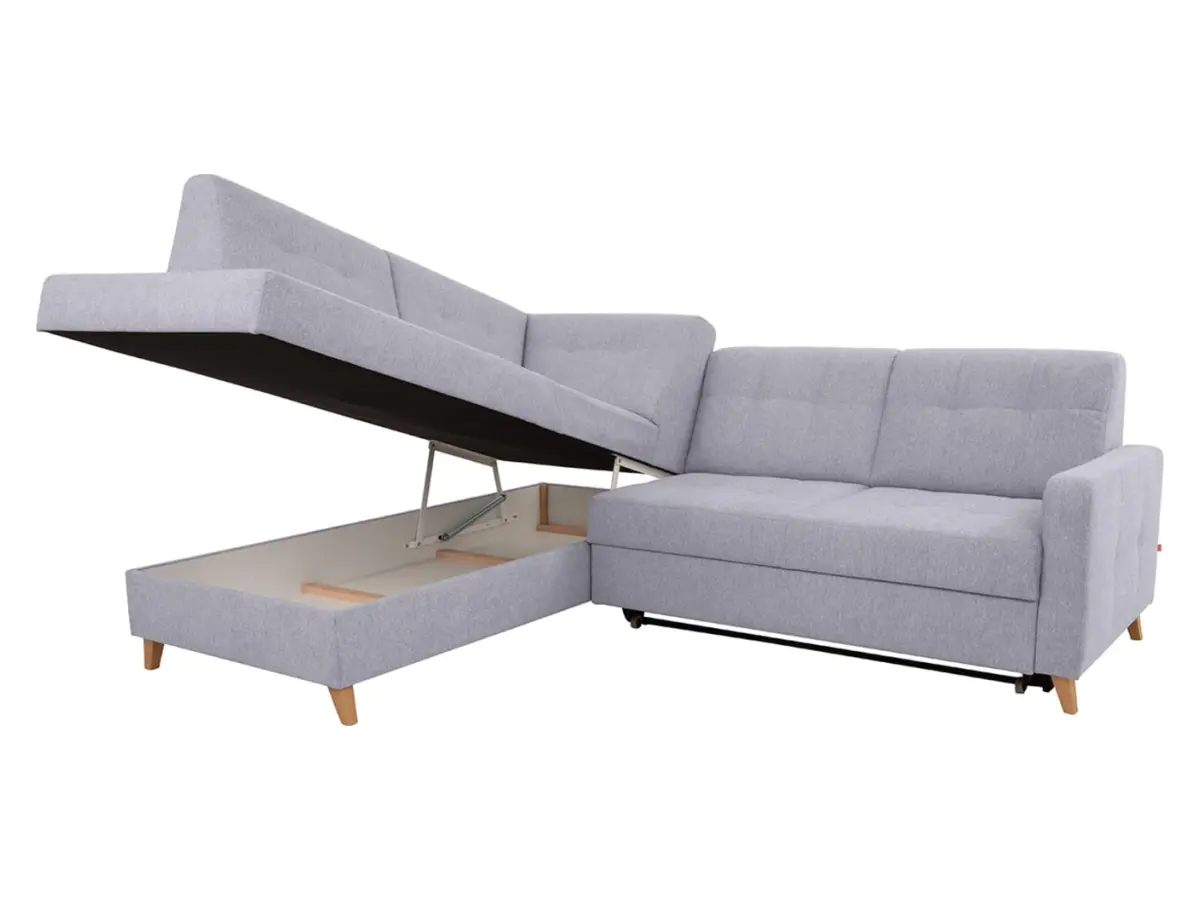 Sofá rinconera izquierdo Lars convertible con arcón gris