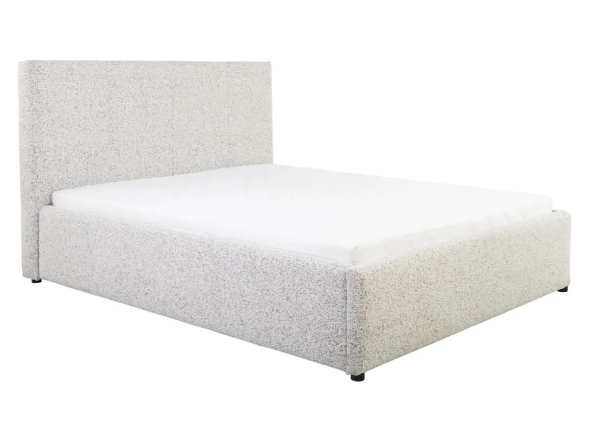 Cama tapizada Tripo 160x200 con somier y arcón beige