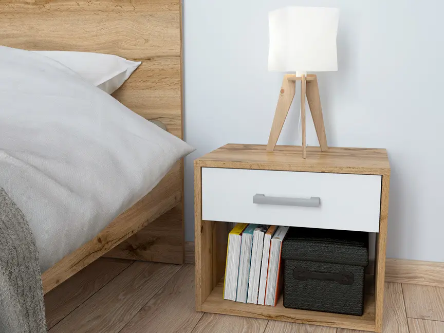 Mesita de noche Matos 45 cm con cajón roble wotan/blanco
