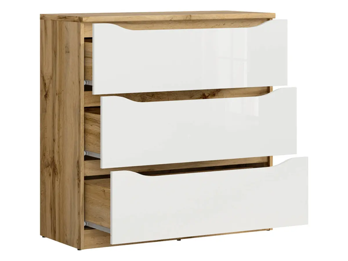 Cómoda Nuis 90 cm con 3 cajones roble wotan/blanco brillo