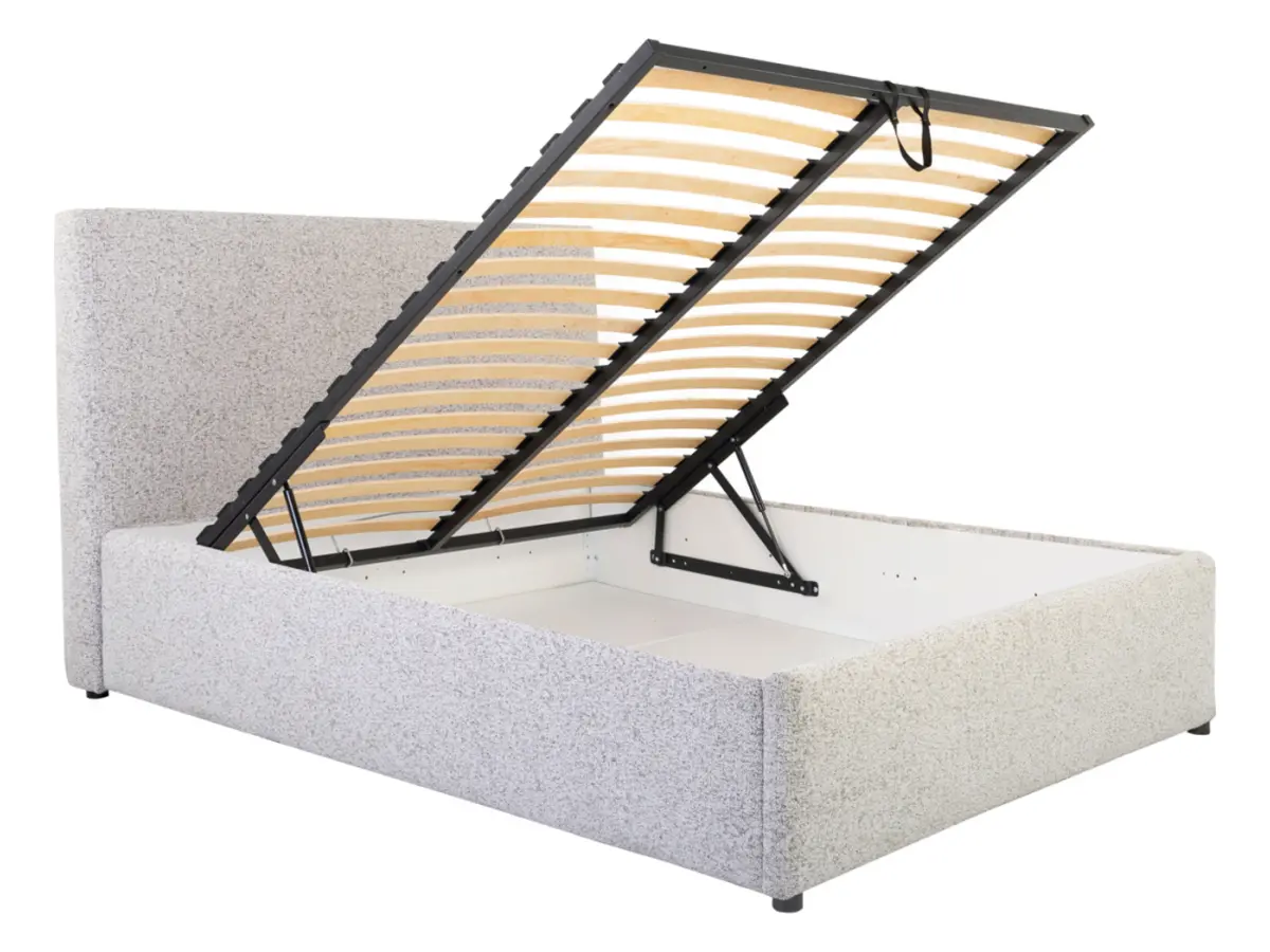 Cama tapizada Tripo 140x200 con somier y arcón beige