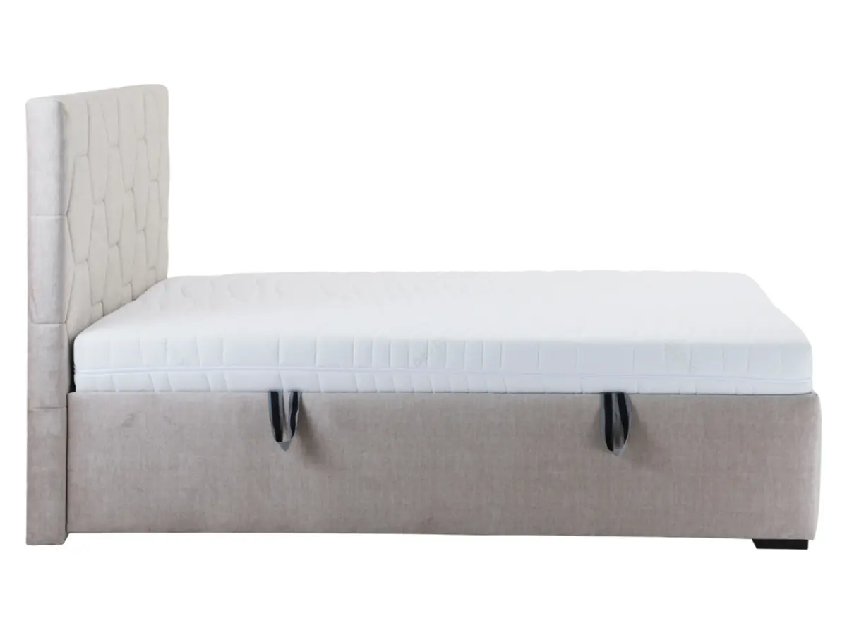 Cama tapizada Bora 160x200 con contenedores y somieres taupe