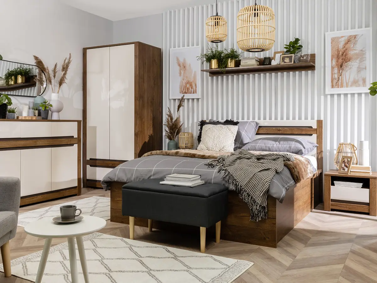 Mesita de noche Ruso 54 cm con cajón roble april/brillo perlado