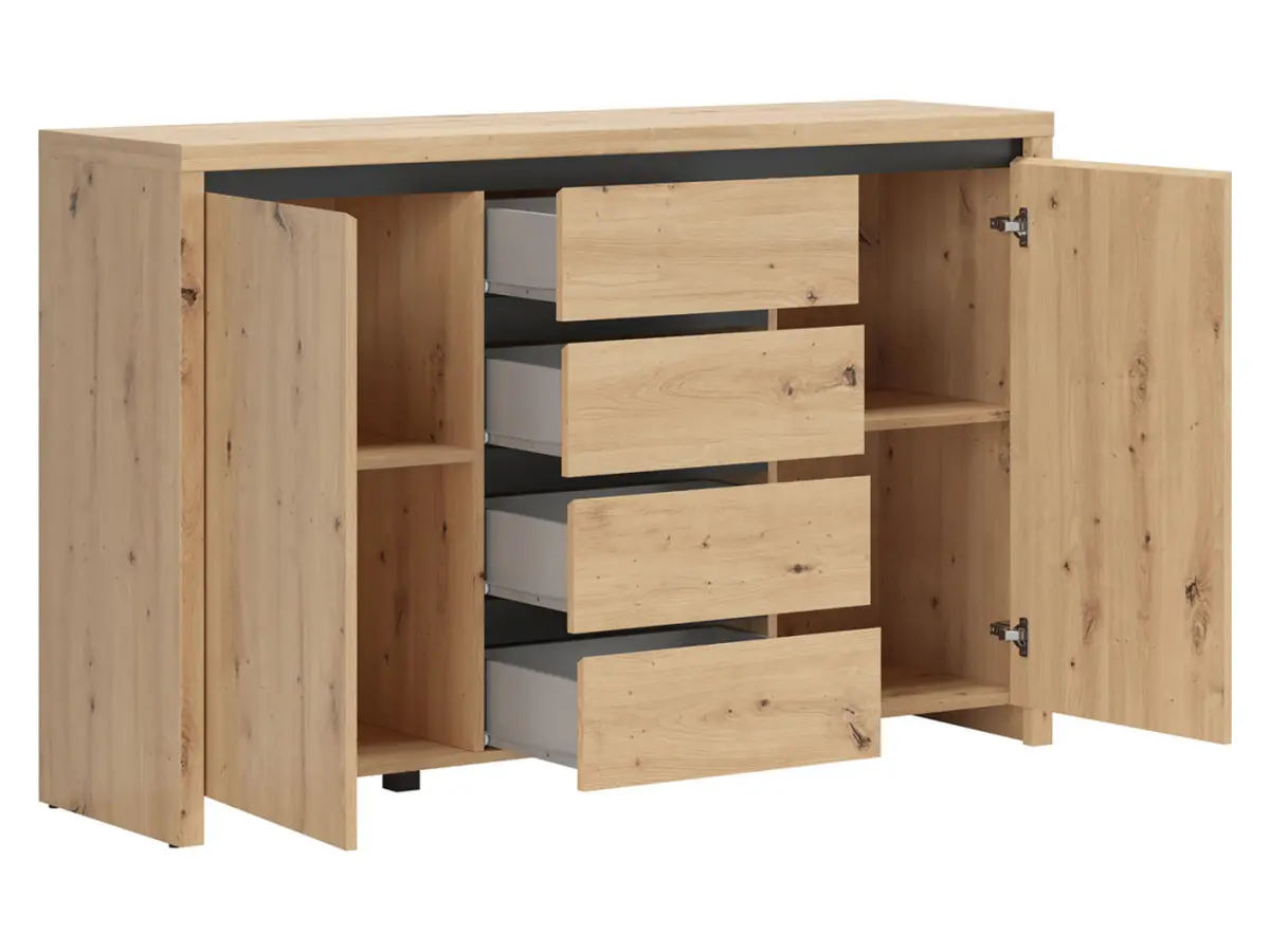 Комод Larios 143 см с 2 дверцами и 4 ящиками дуб артизан/черный