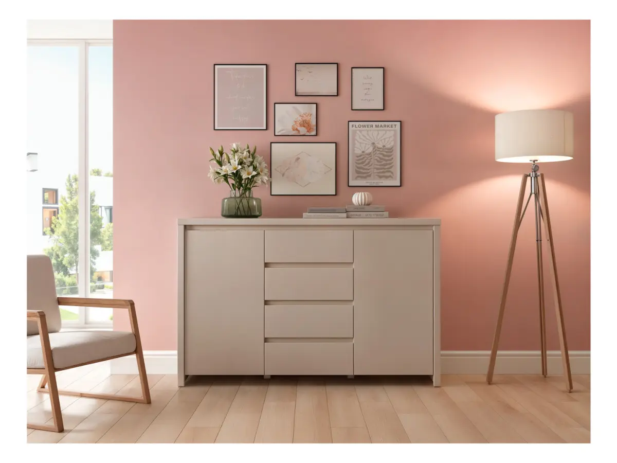 Cómoda Kaspian 144 cm con 2 puertas y 4 cajones cachemira