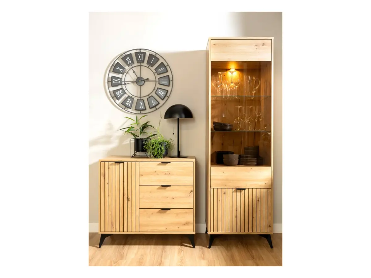 Cómoda Lamea 90 cm con puertas y 3 cajones roble artisan