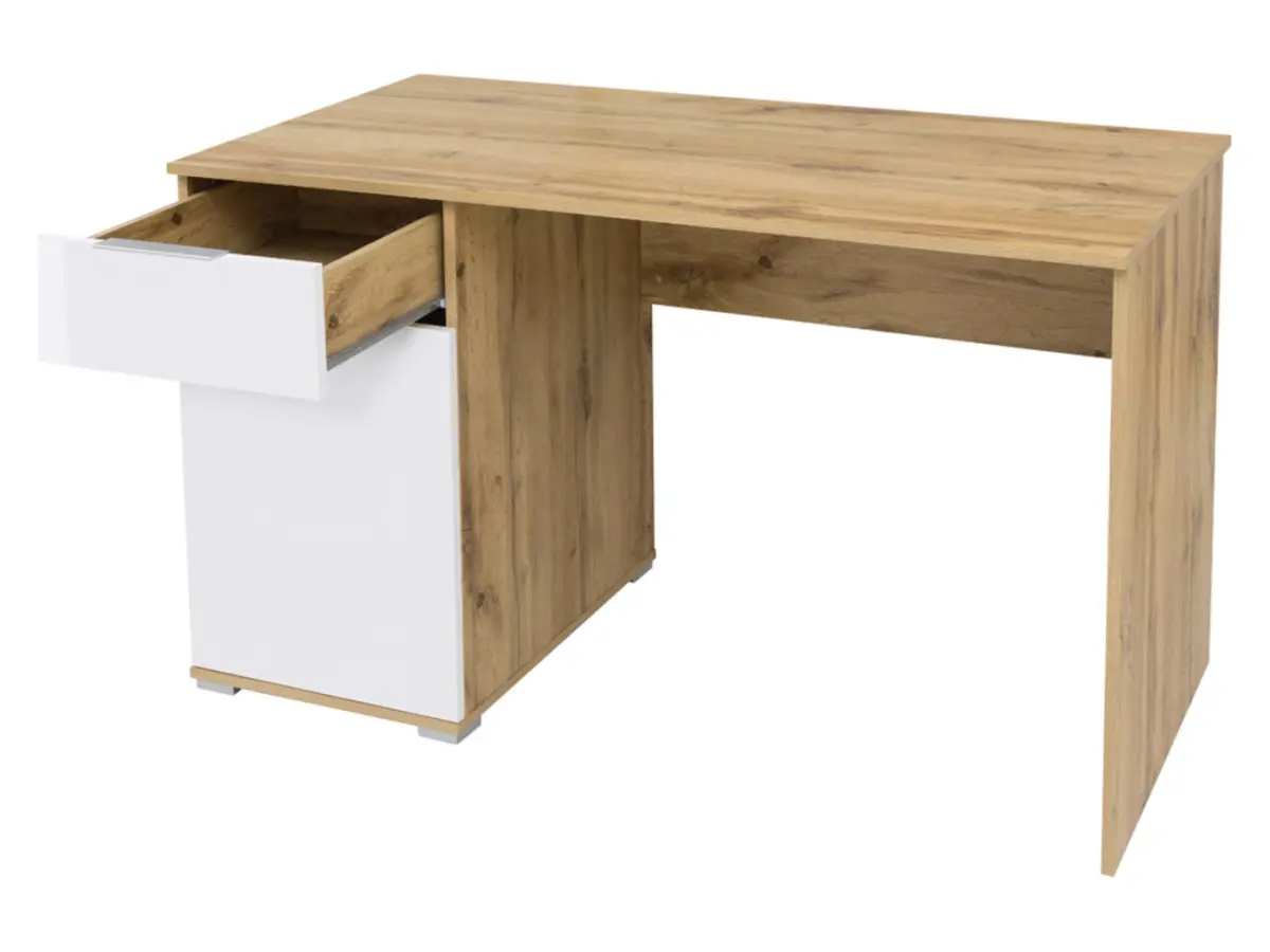 Escritorio Zele 120 cm con puerta y cajón roble wotan/blanco