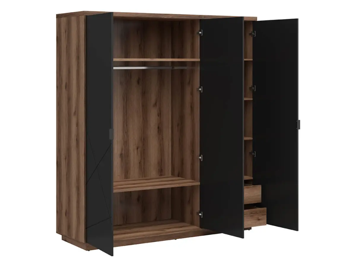 Armario de tres puertas Forn 180 cm roble delano oscuro/negro mate