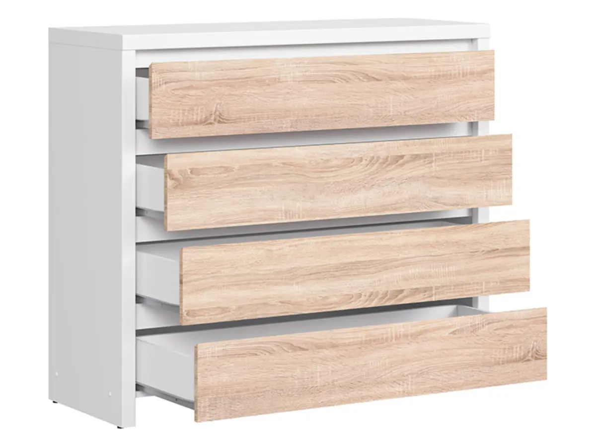 Cómoda Kaspian con 4 cajones roble sonoma/blanco