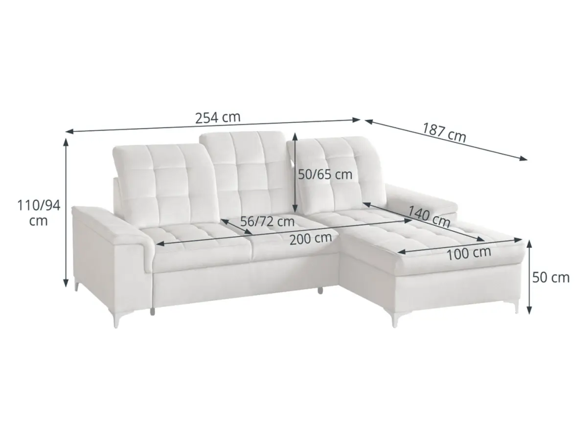 Sofá rinconera derecho Ariado convertible con arcón de terciopelo beige