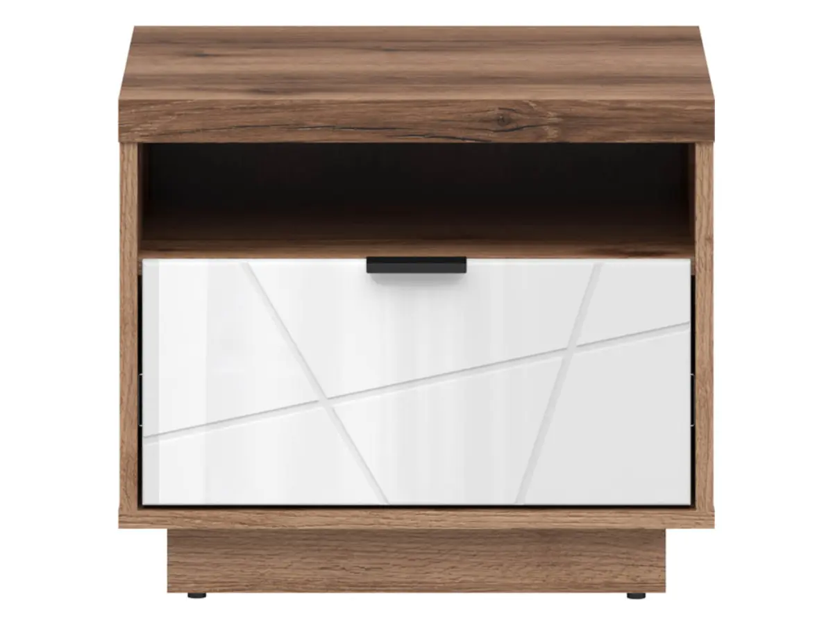 Mesita de noche Forn 50 cm con cajón roble delano oscuro/blanco brillo