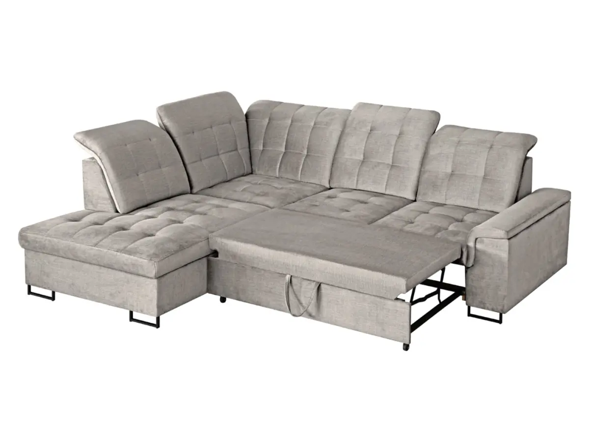 Sofá rinconera izquierdo Aragon extensible con reposacabezas y asiento ajustable beige