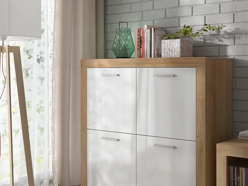 Armario Balder 104 cm de cuatro puertas roble riviera/blanco brillo