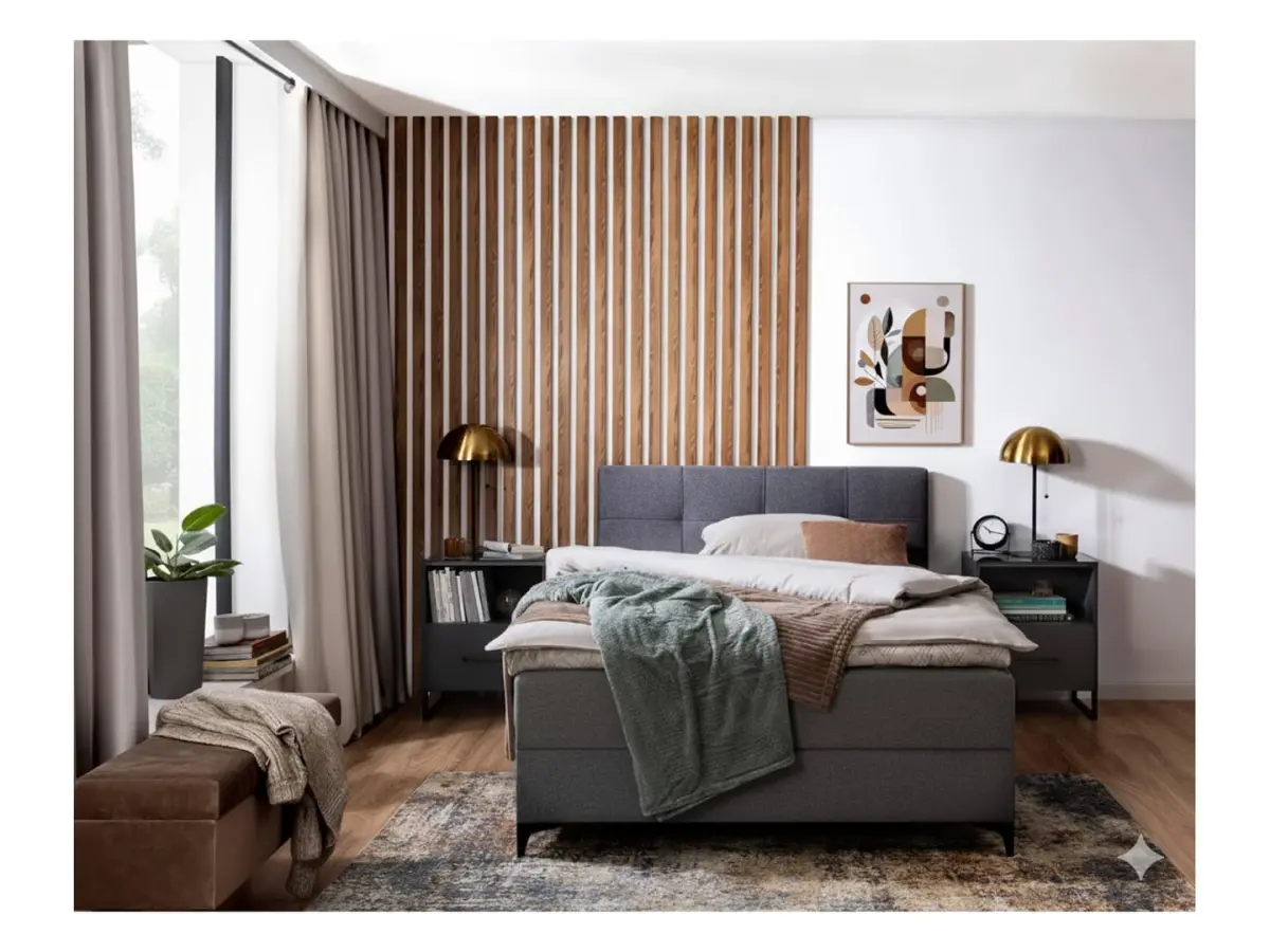 Cama continental Winer 100x200 con contenedor gris