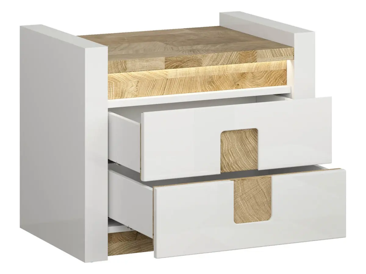 Mesita de noche Alameda 62 cm con cajones blanco brillo/roble westminster