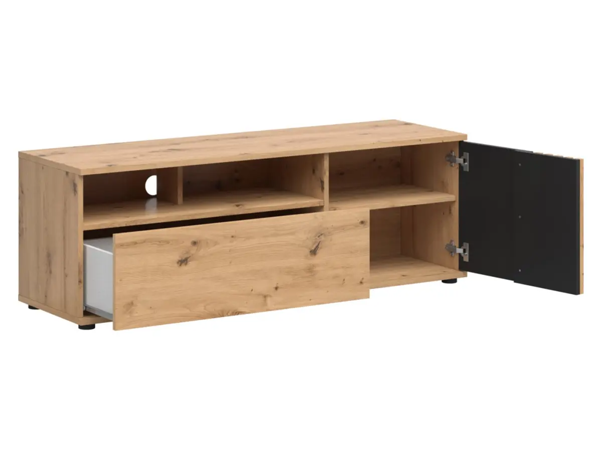 Mueble TV Vabres 135 cm con puertas y cajón roble artisan listones