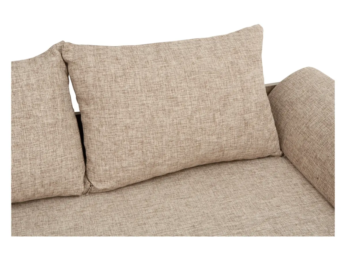 Cama extensible Malcolm 80-160x200 roble canyon monument con contenedor colchón y cojines beige