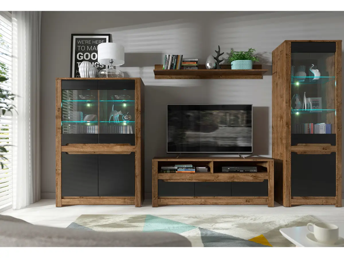 Vitrina Ruso 104 cm con 4 puertas roble april/negro mate