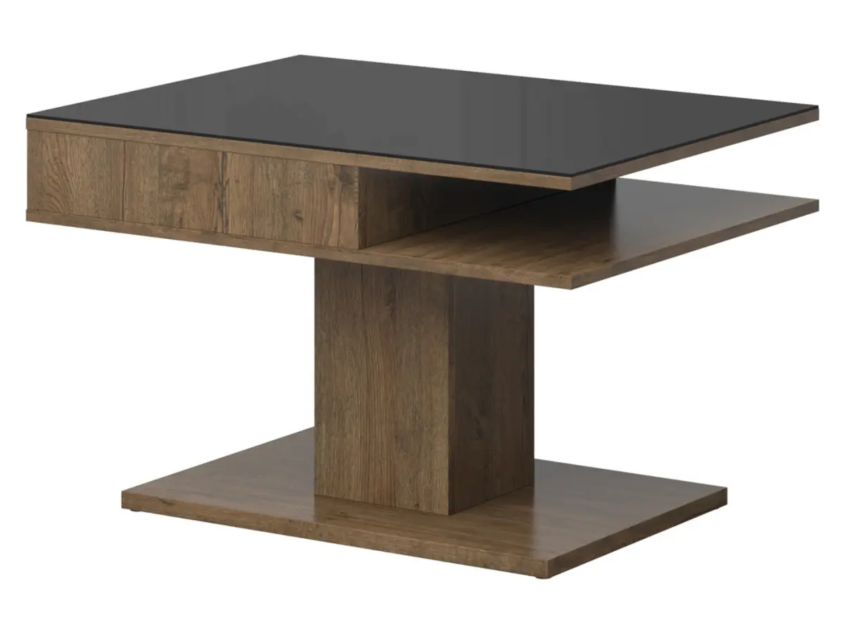 Mesa de centro Campo 80x60 cristal negro/roble april