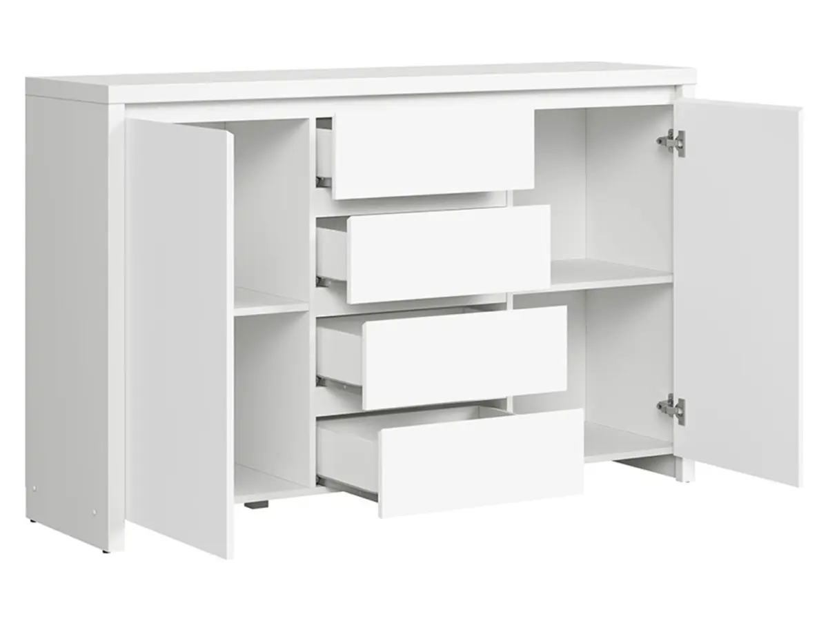 Cómoda Kaspian 144 cm con 2 puertas y 4 cajones blanca
