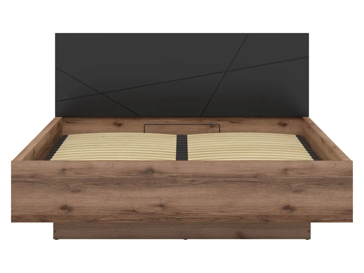 Cama Forn 160x200 con somier y contenedor roble delano oscuro/negro