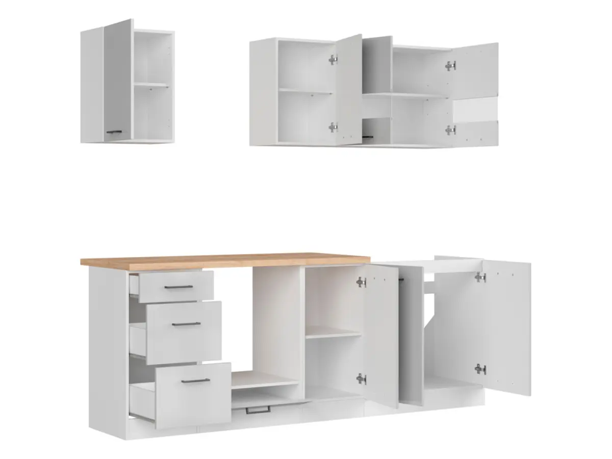 Кухонний гарнітур Junona Line 220 см світло-сірий глянець зі стільницею