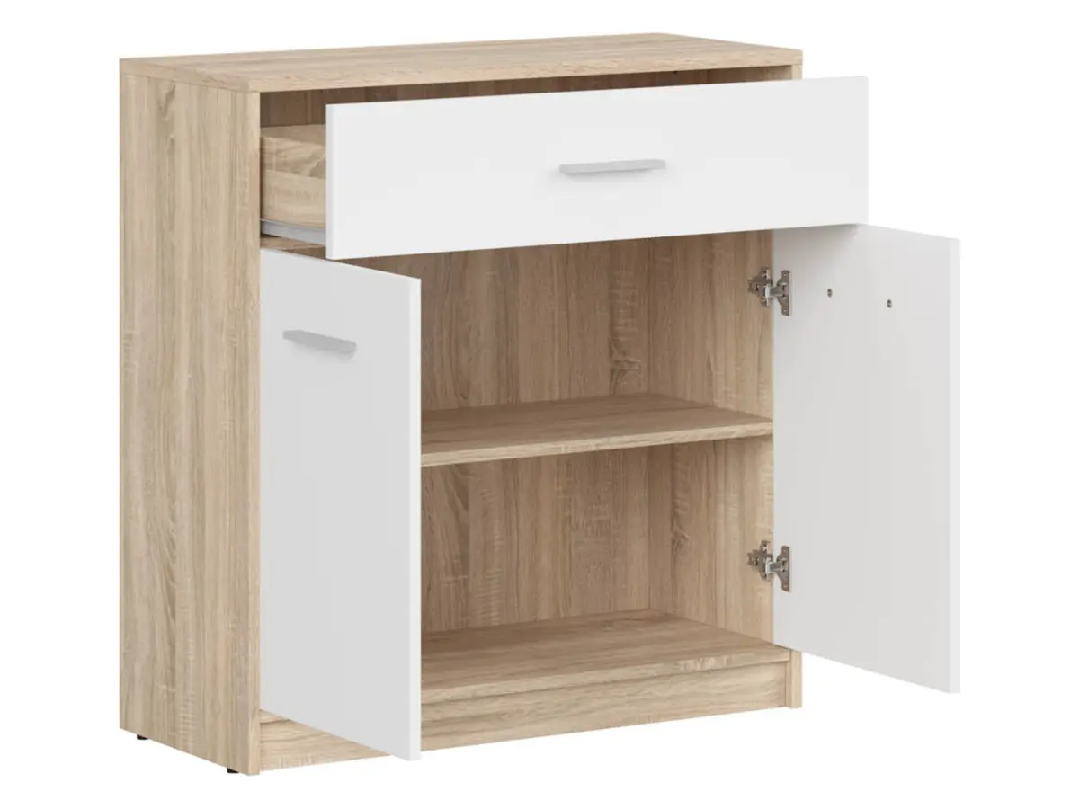 Cómoda Nepo Plus 80 cm con 2 puertas y un cajón roble sonoma/blanco