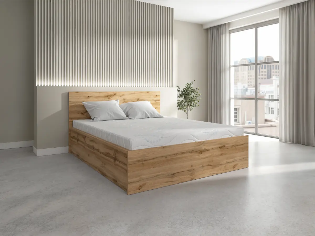 Łóżko Tetrix 160x200 ze stelażem i pojemnikiem dąb wotan