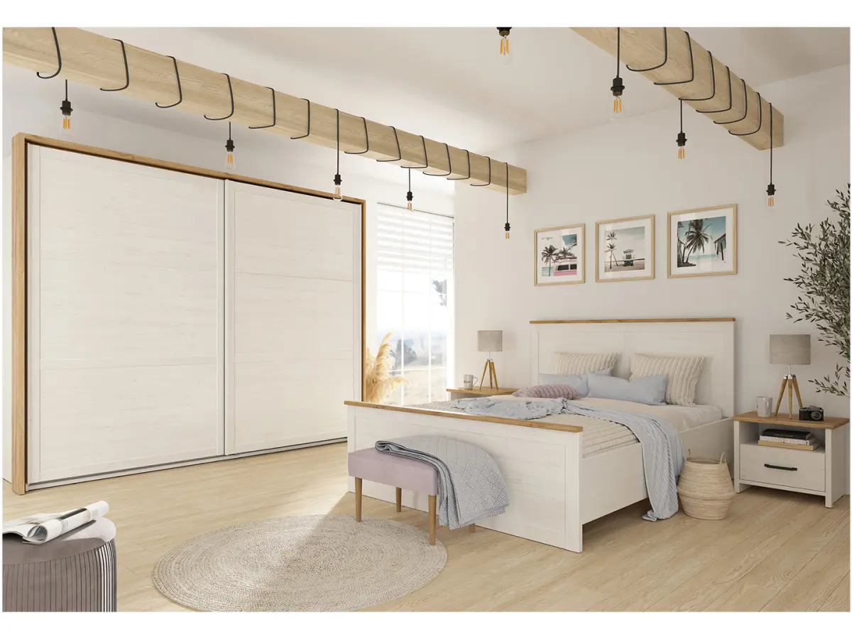 Cama Loksa B 180x200 con somier y arcón pino andersen blanco