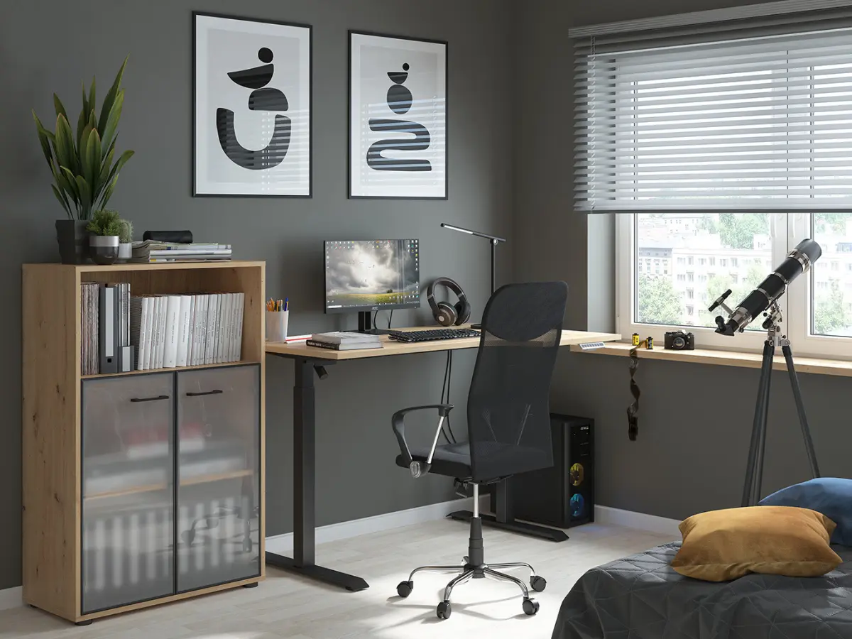 Estantería Space Office 80 cm con 2 puertas y estante roble artisan