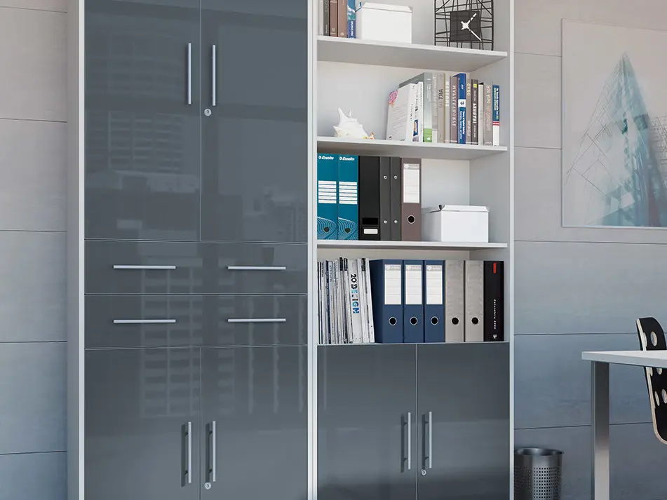 Estantería Office Lux 79 cm con 4 puertas y 2 cajones gris claro