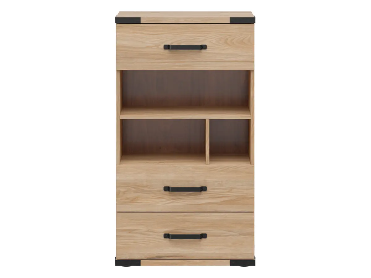 Cómoda Lara 60 cm con 3 cajones y estantes fresno belarus