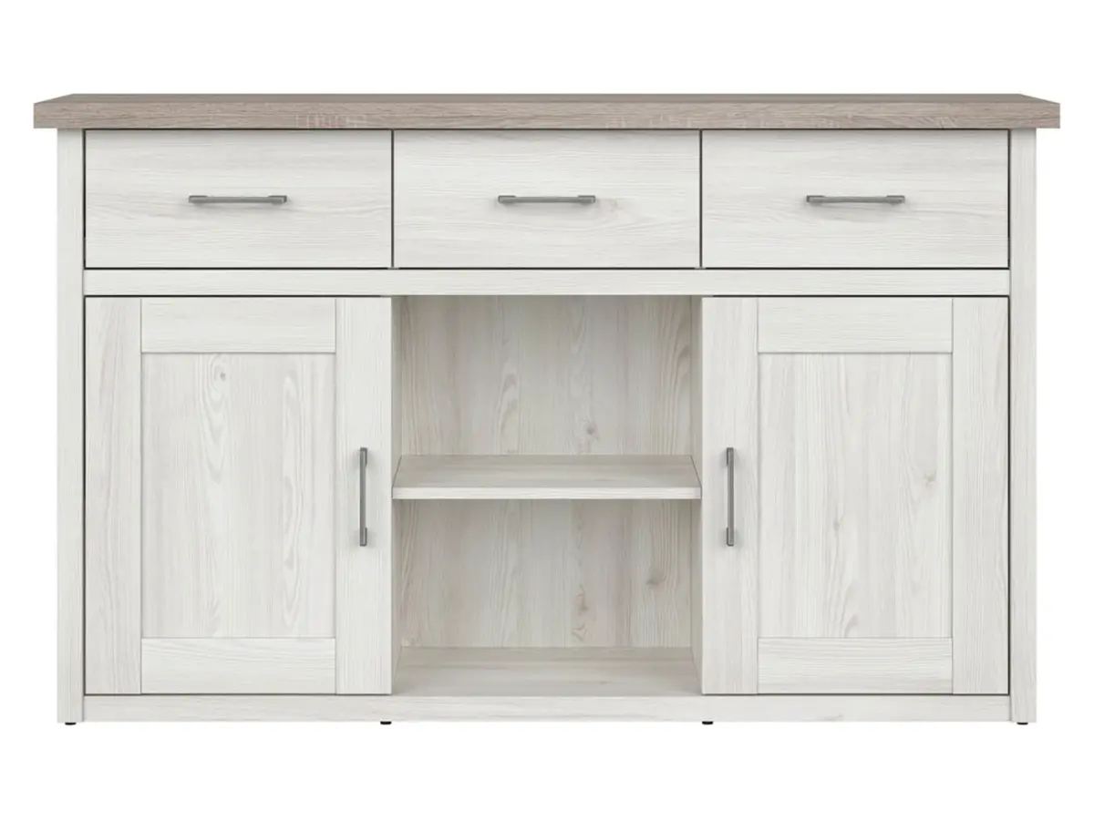 Cómoda Luca Juzi 148 cm con 2 puertas 3 cajones y estante alerce sibiu claro