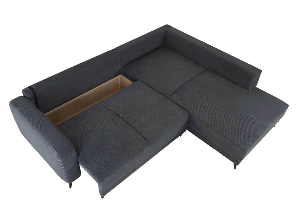 Sofá rinconera universal Martinez convertible con arcón de pana gris oscuro