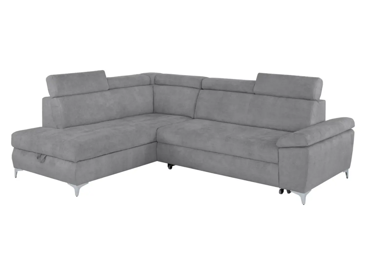 Sofá de esquina izquierdo Raul convertible con arcón gris