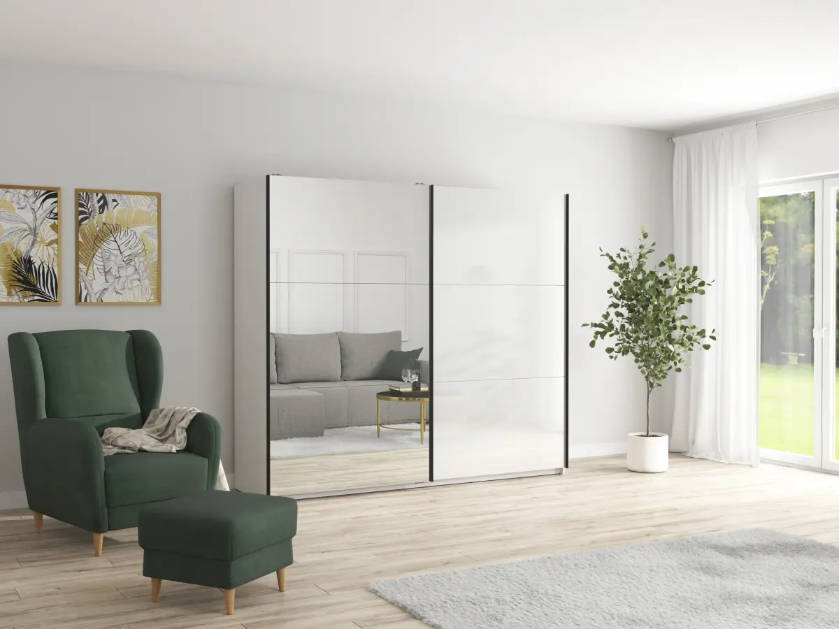 Armario de puertas correderas Tetrix 183 cm con espejo blanco brillo