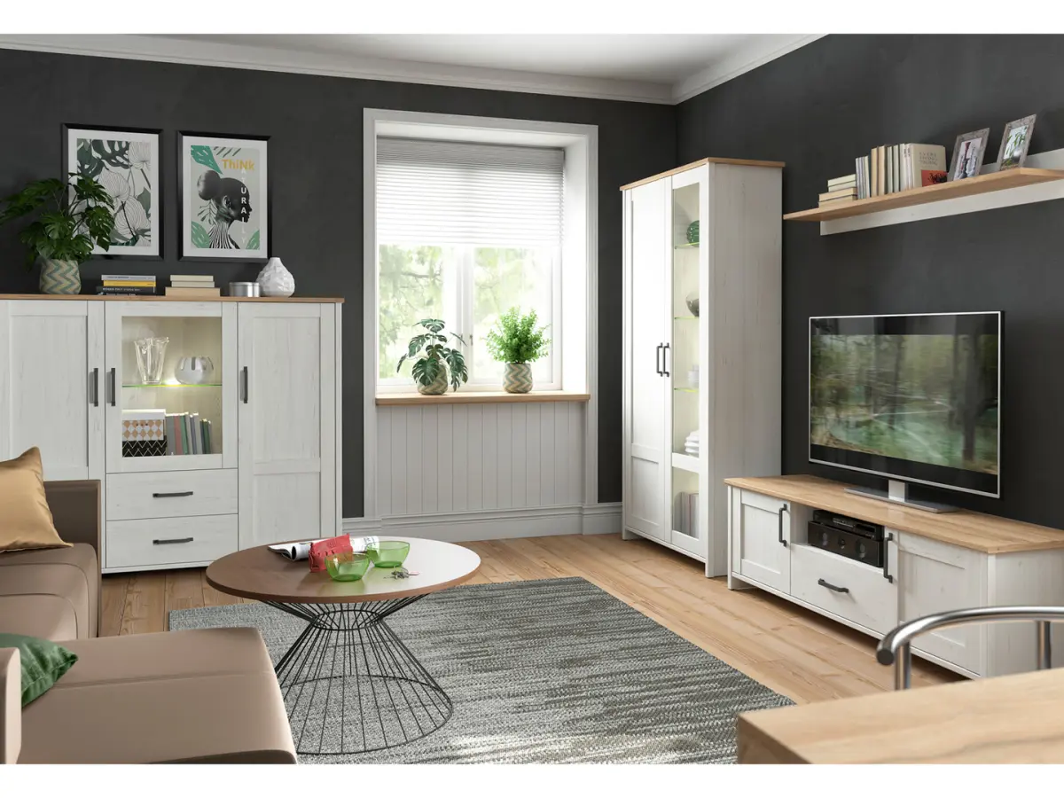 Vitrina Loksa 160 cm con 3 puertas pino andersen blanco