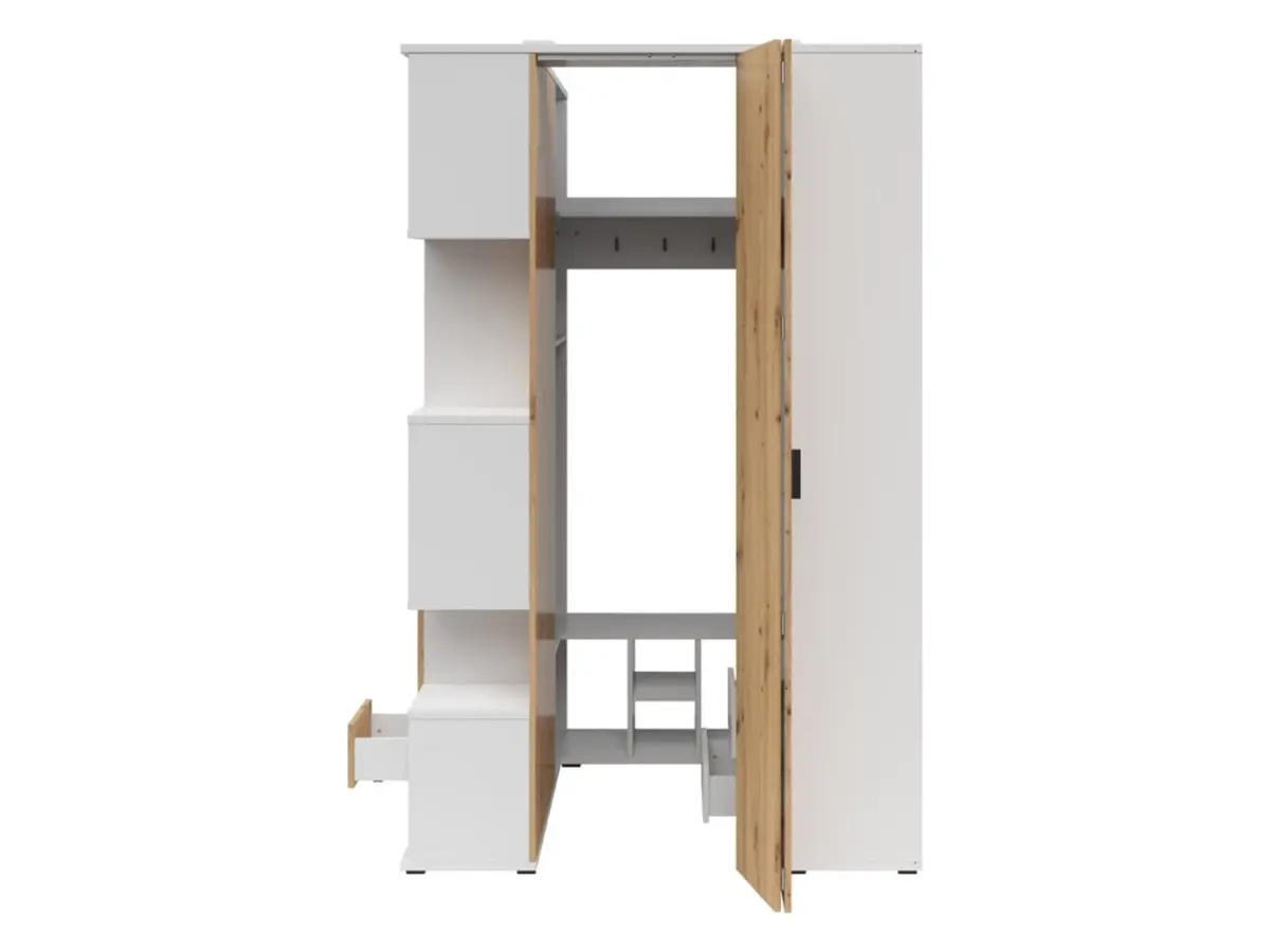 Armario de esquina derecho Homeland 136 cm vestidor con 2 puertas y 3 cajones blanco/roble artisan