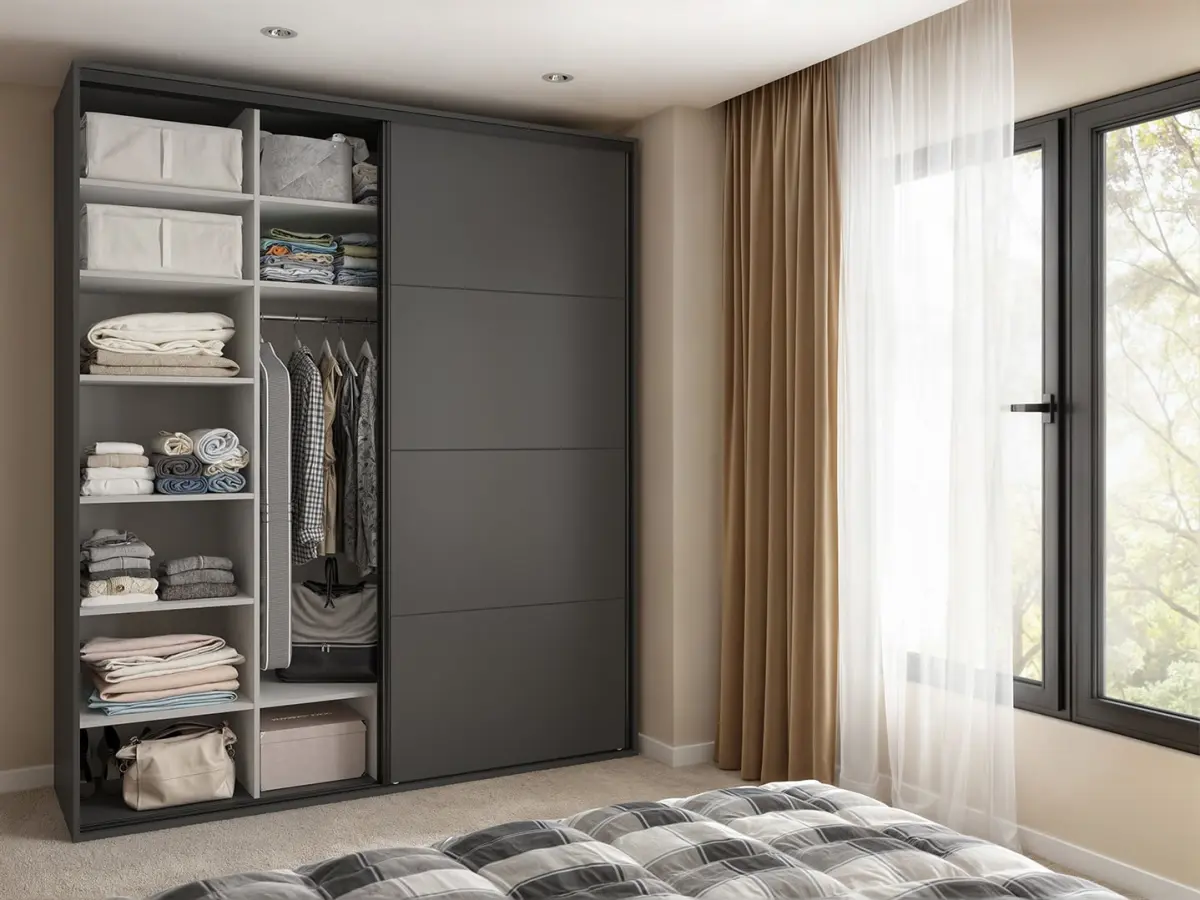 Armario de puertas correderas Flex 200 cm con espejo grafito