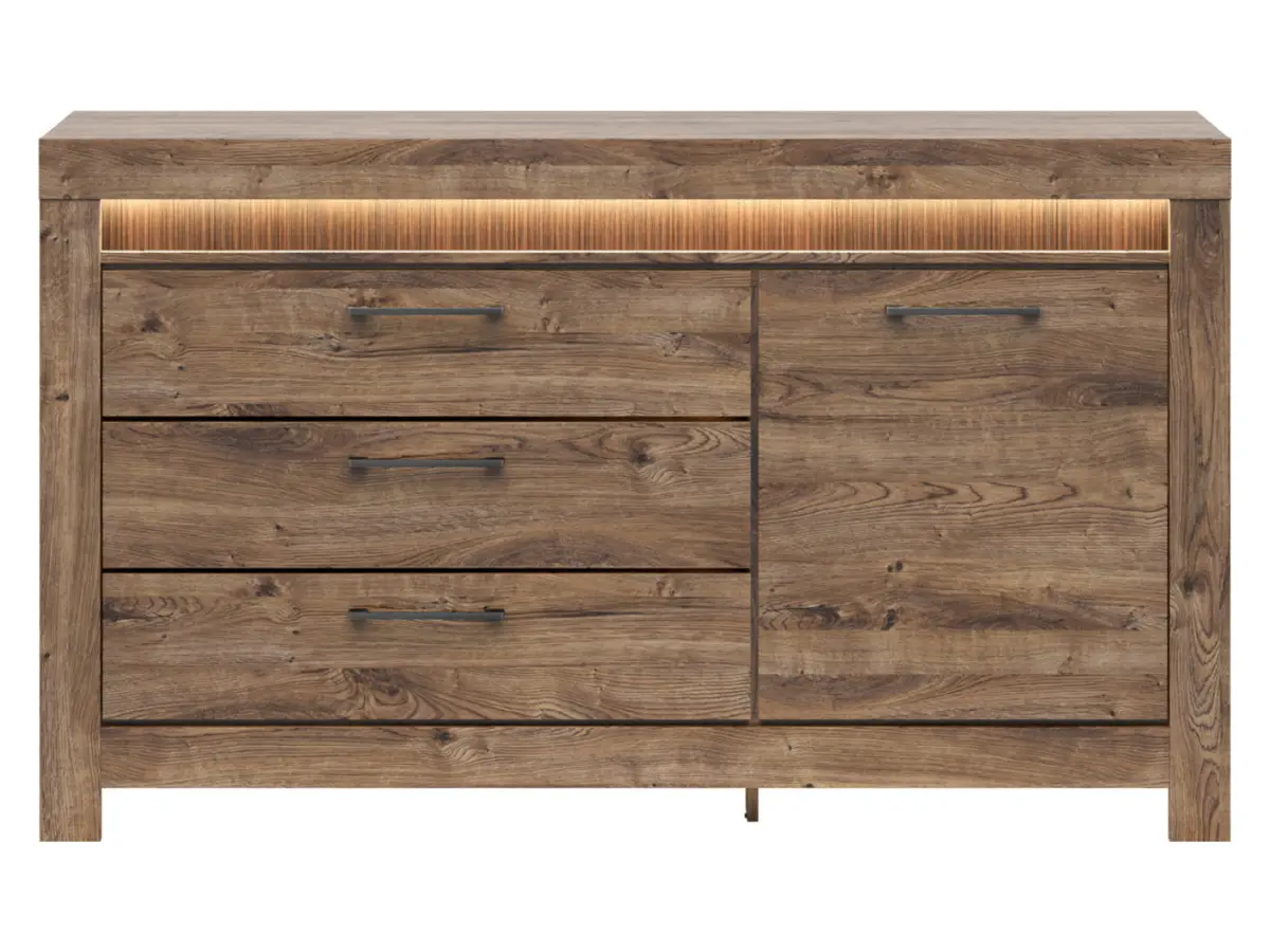 Cómoda Torin 157 cm con puertas y 3 cajones roble ribbeck marrón